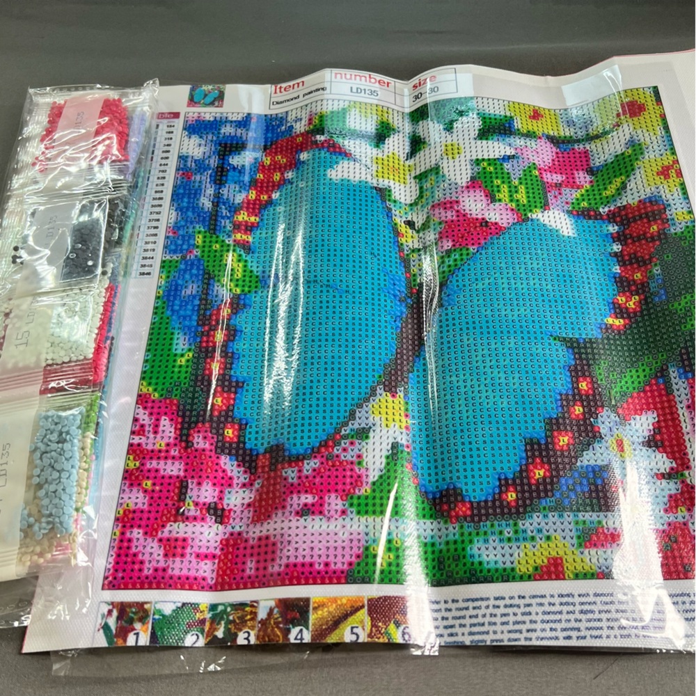Blue Butterfly and Floral Scene Diamond Painting